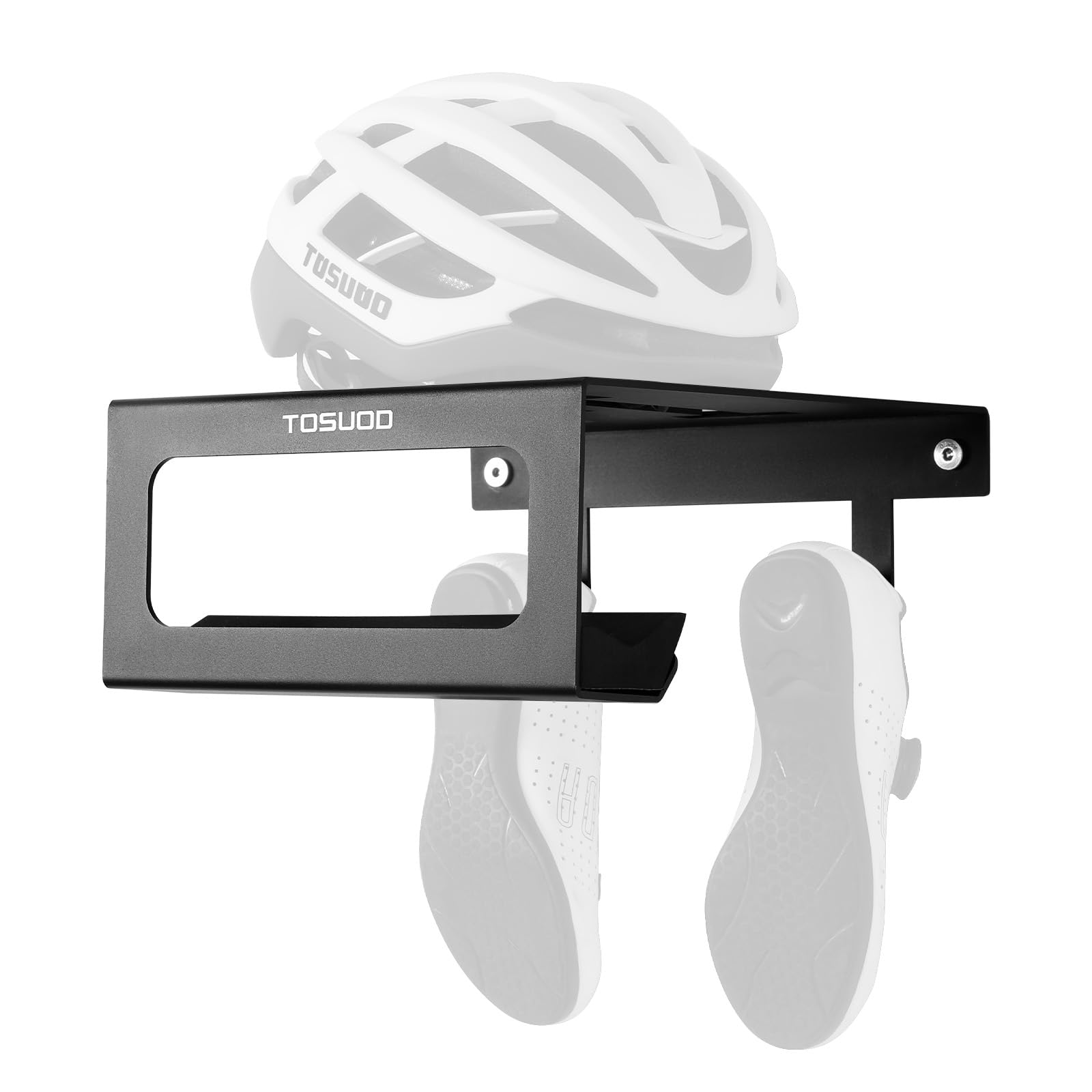 Photo 1 of **FACTORY SEALED** TOSUOD Heavy Duty Bike Wall Mount Rack - 15kg (33lbs) Capacity for Garage & Indoor | with Shelf & Hooks for Helmet, Shoes, Pump | Fits Mountain & Road Bicycles