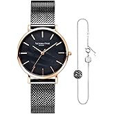 VICTORIA HYDE Quartz Watch with Stainless Steel Strap Ladies Wrist Watch Bracelet Set Silver Minimalist Simple Women's Watch (Black)