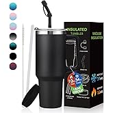 BENZZO Tumbler with Lid and Straw 40oz Stainless Steel Tumblers with Protective Boot & Double Threaded Cap, Thermal Travel Coffee Mug Flask Keeps Cold-34 Hrs for Gym Office, Car Cupholder Friendly