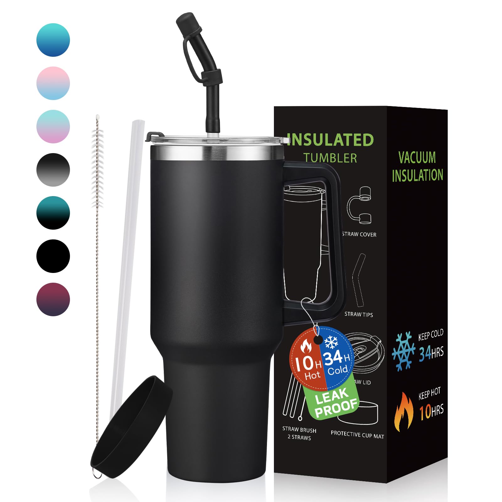 Photo 1 of BENZZO Tumbler with Lid and Straw 40oz Stainless Steel Tumblers with Protective Boot & Double Threaded Cap, Thermal Travel Coffee Mug Flask Keeps Cold-34 Hrs for Gym Office, Car Cupholder Friendly