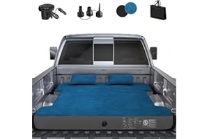 Uncle elk Truck Bed Air Mattress, Full Size Truck Beds, Inflatable Air Mattress Bed with Air Pump 2 Pillows, Carry Bag, Pickup Bed Air Mattress for Chevrolet Silverado, Dodge Ram, Ford, Blue