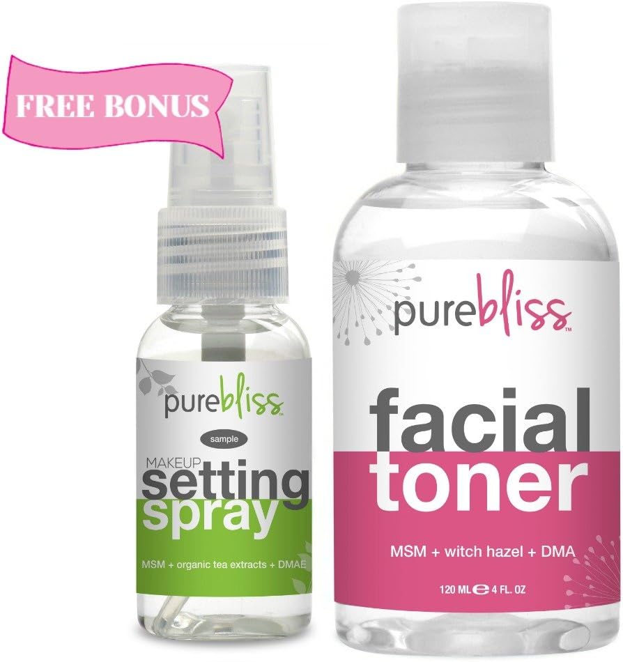 Witch Hazel Facial Toner by Pure Bliss - Infused with Skin Revitalizing and Pore Minimizing Natural Ingredients - MSM, Organic Aloe, Tea Tree Oil - Free Trial Size Make Up Setting Spray with Purchase