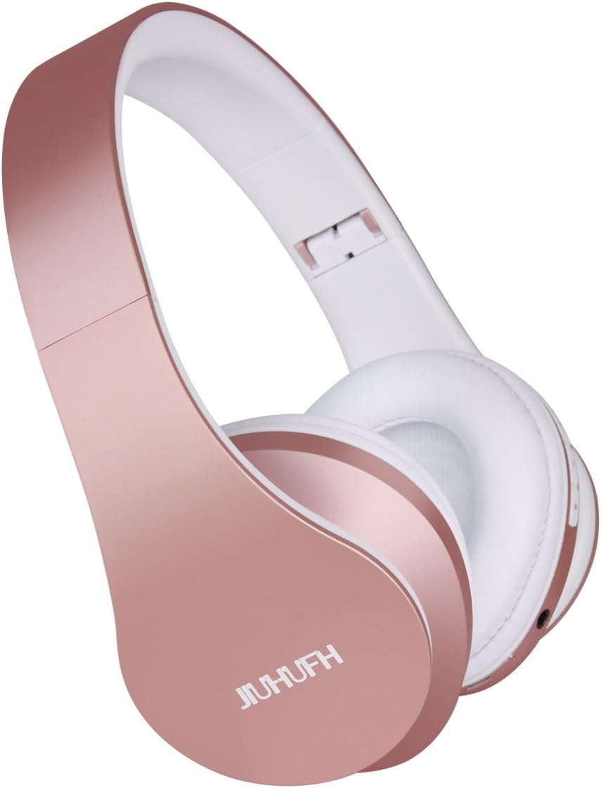 Wireless Headphones Over Ear, JIUHUFH Foldable Wireless Bluetooth Headphones Headset for Cell Phones, Tablets, Computer (Support FM Radio, SD Card and Wired Modes, Built in HD Mic)-Rose Gold
