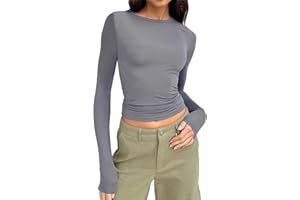 Ollysqiar Womens Tops,Women's Long Sleeve Henley T Shirt Button down Slim Fit Tops Scoop Neck Tunic Ribbed Knit Shirts Blouse