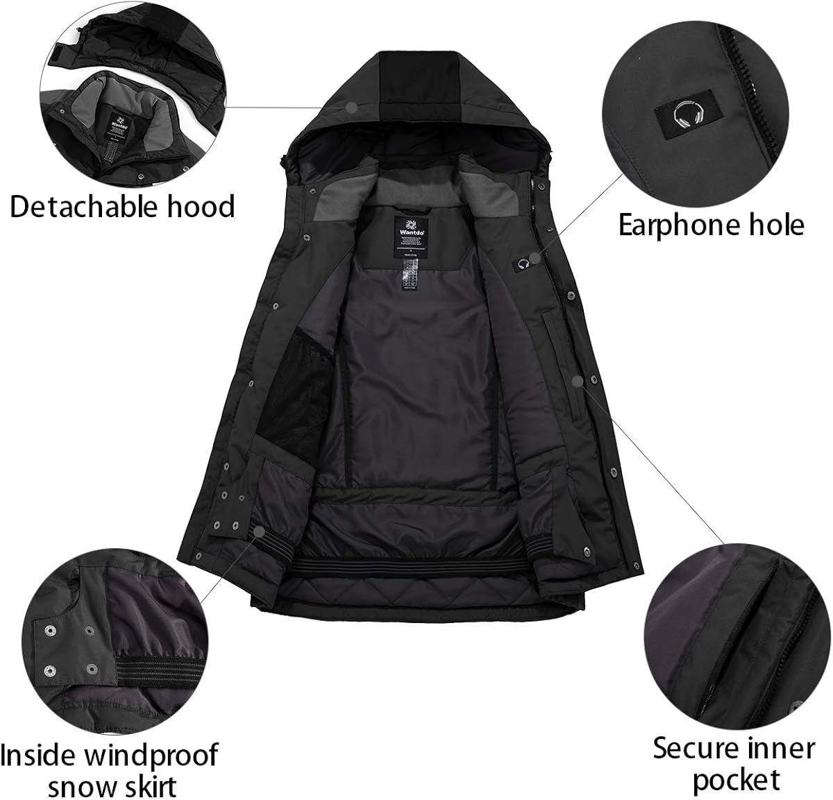 Wantdo Men's Mountain Waterproof Ski Jacket Warm Winter Snowboarding Jacket Snow Rain Coat: Clothing