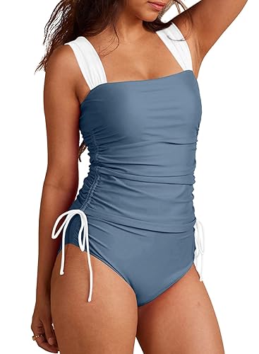 Aleumdr Women Strappy Two Piece Tankini Swimsuit Tummy Control