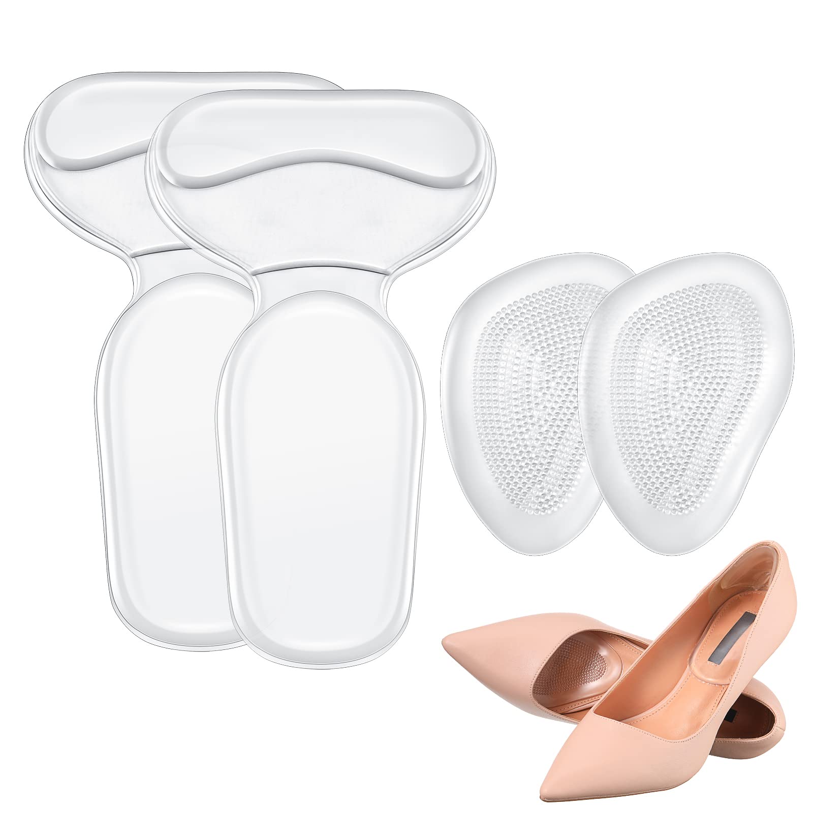 4 Pieces Heel Grips High Heel Cushion Silicone Shoe Pads for Women Gel Shoe Inserts Liners Pads for Too Big Shoes Foot Insoles for Women to Prevent High Heels Slip