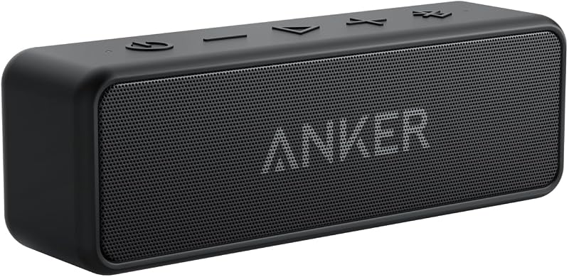 Alto-falante sem fio bluetooth anker soundcore 2, bateria de 24 horas, proteção à prova d'água ipx7, graves enormes com drivers de graves duplos