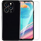 WDMYLFTW Case for Oukitel C3 + Glass Screen Protector Tempered Film - Transparent Silicone Soft Flexible Bumper Shockproof TPU Protective Cover Shell (Black)
