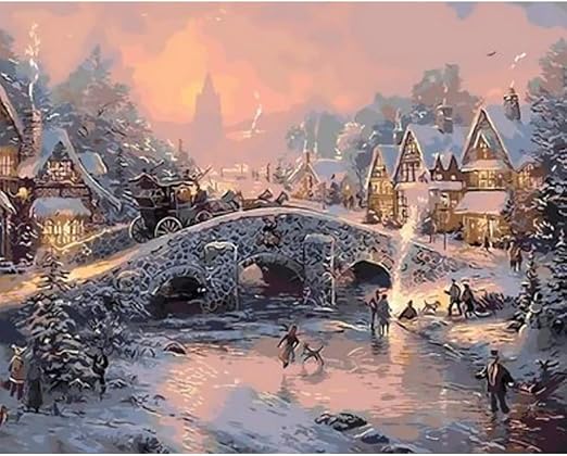 Amazon Co Jp Fubunl 油絵デジタルキットの絵大人と子供手の絵油絵diy油絵デジタル油絵 冬の雪景色キャリッジ ホーム キッチン