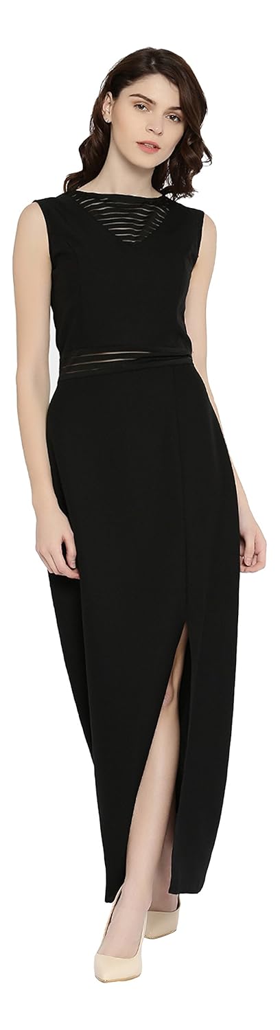 rare women black solid maxi dress (ep1604)