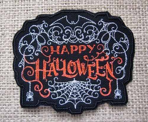 Happy Halloween Spiders Cobwebs Get Witchy and Spooky Creepy Iron on Patch