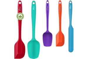 HOTEC Heat Resistant 600℉ Food Grade Silicone Rubber Spatula Set for Baking, Cooking, and Mixing Non Stick Dishwasher Safe BP