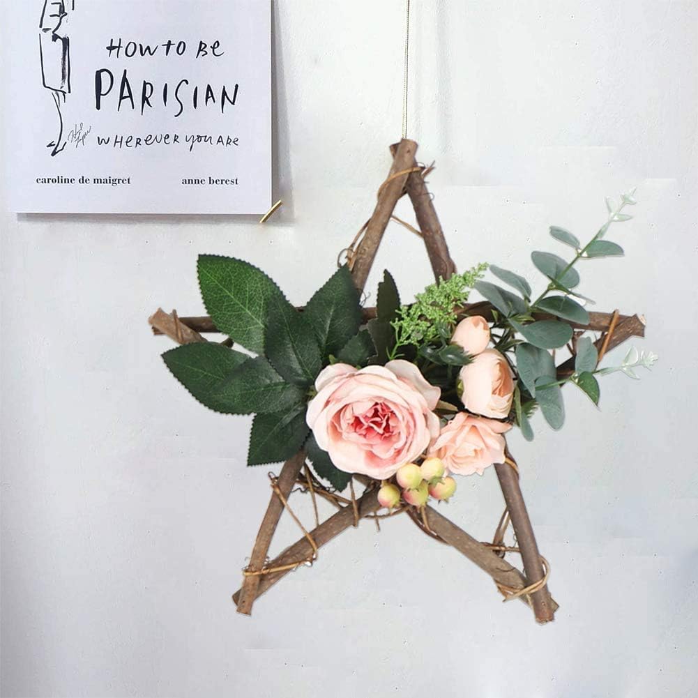 Shacos 2 Pieces Guirlande De Fleurs Artificielles Guirlande Rose Couronne Bois A Decorer Porte Guirlande De Printemps Guirlande Exterieur Pour La Porte Dentree Decoration Le Mariage 30cm Cuisine Maison Noel