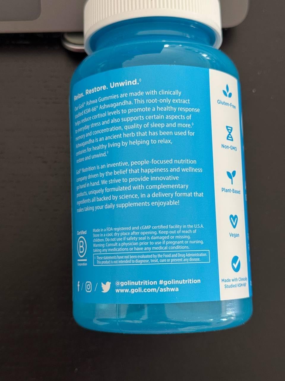 Goli Ashwagandha Gummies with KSM-66 and Vitamin D - Premium Root Extract - Vegan, Non-GMO - Mixed Berry Flavor - 60 Count (Pack of 1)