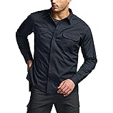 CQR Men's Long Sleeve Tactical Shirts, Ripstop Military Work Shirts, UPF 50+ Breathable Button Down Outdoor Hiking Shirt