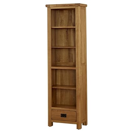 The Furniture Market Rustic Oak 1 Drawer Tall Narrow Bookcase