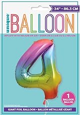 Unique 4-Shaped Rainbow Foil Balloon 86cm Birthday Party Decor view 2