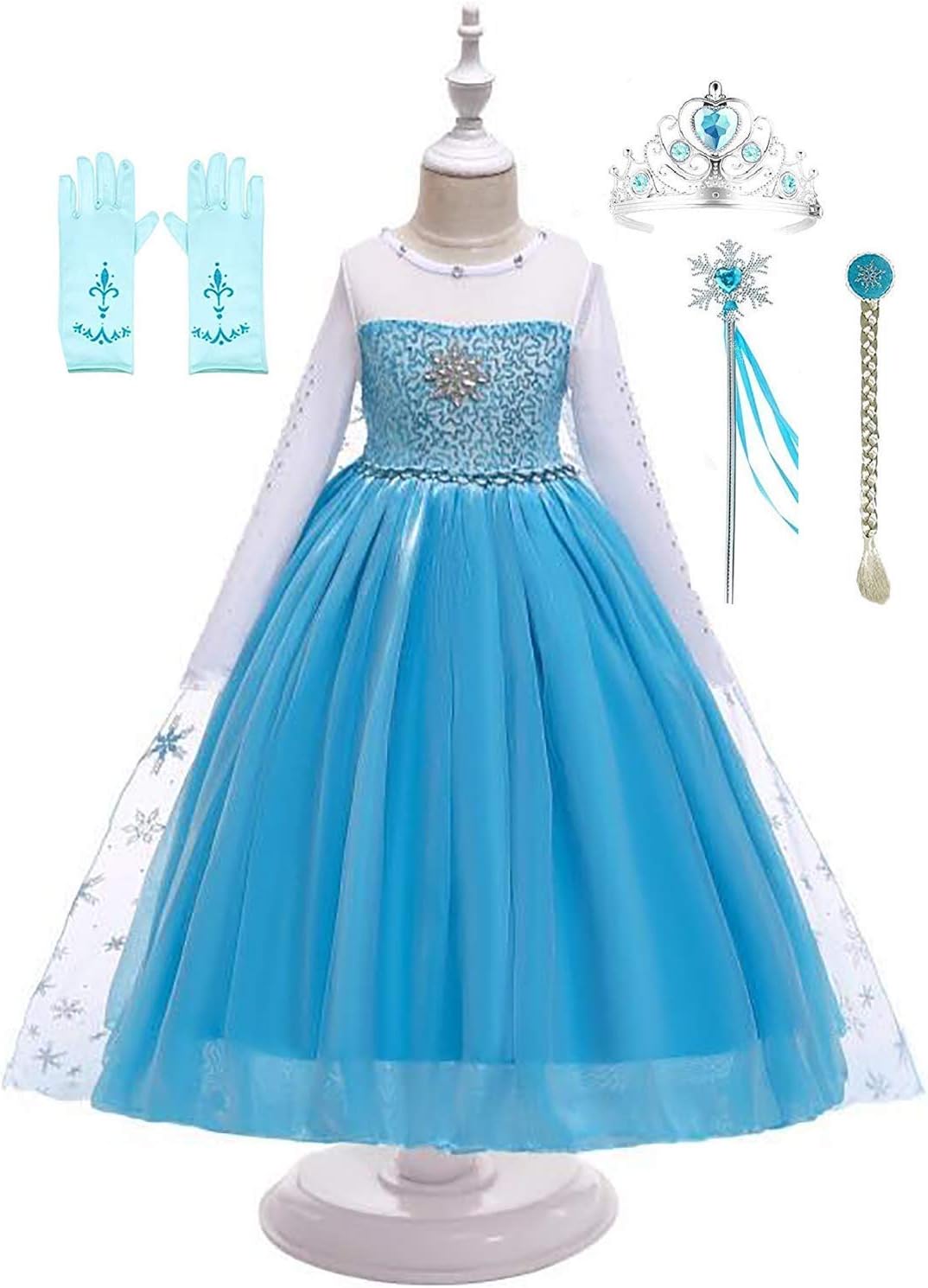 Ice Queen Elsa Blue Snowflake Jewel Costume Dress Gift Set