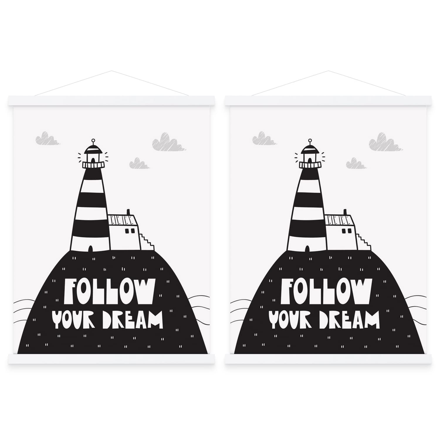 Benjia 24 inch Poster Frame Frames 61cm x 91.5cm, Magnetic Light Wood Wooden Poster Hangers Hanger Hanging Kit for Canvas Artwork Art Print (61cm / 24", White, 2 Packs)