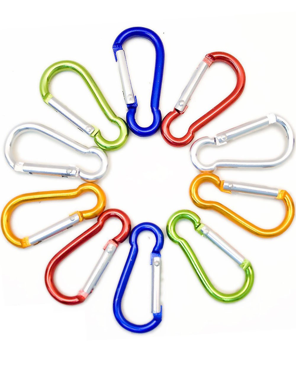 Outdoor Saxx® - Pack of 10 colourful aluminium S-carabiners, carabiner hooks for attaching equipment to a backpack, belt, tent, canoe, 4.7 cm, coloured, set of 10