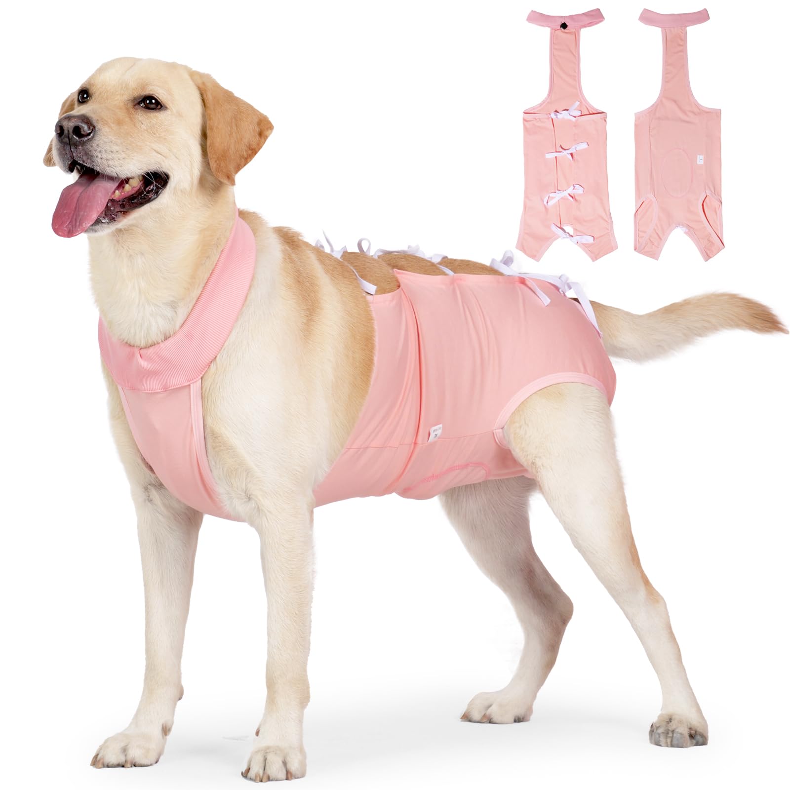 Dog Recovery Suit, Pet Lace Up Adjustable Belly Protect Cover Post-Operative Clothing,Pet After Surgery Wear for Cat Puppy Small Medium Large Dogs_L(Pink)