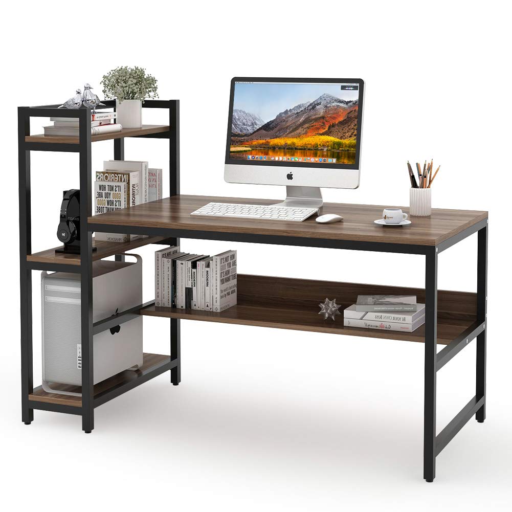 Best home office computer desk work table with 4 shelves