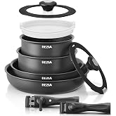 BEZIA Induction Cookware Set 10 Pieces, Nonstick Pots and Pans Set with Removable Handles, for All Hobs, Stackable Design, Dishwasher/Oven Safe, PFAS Free
