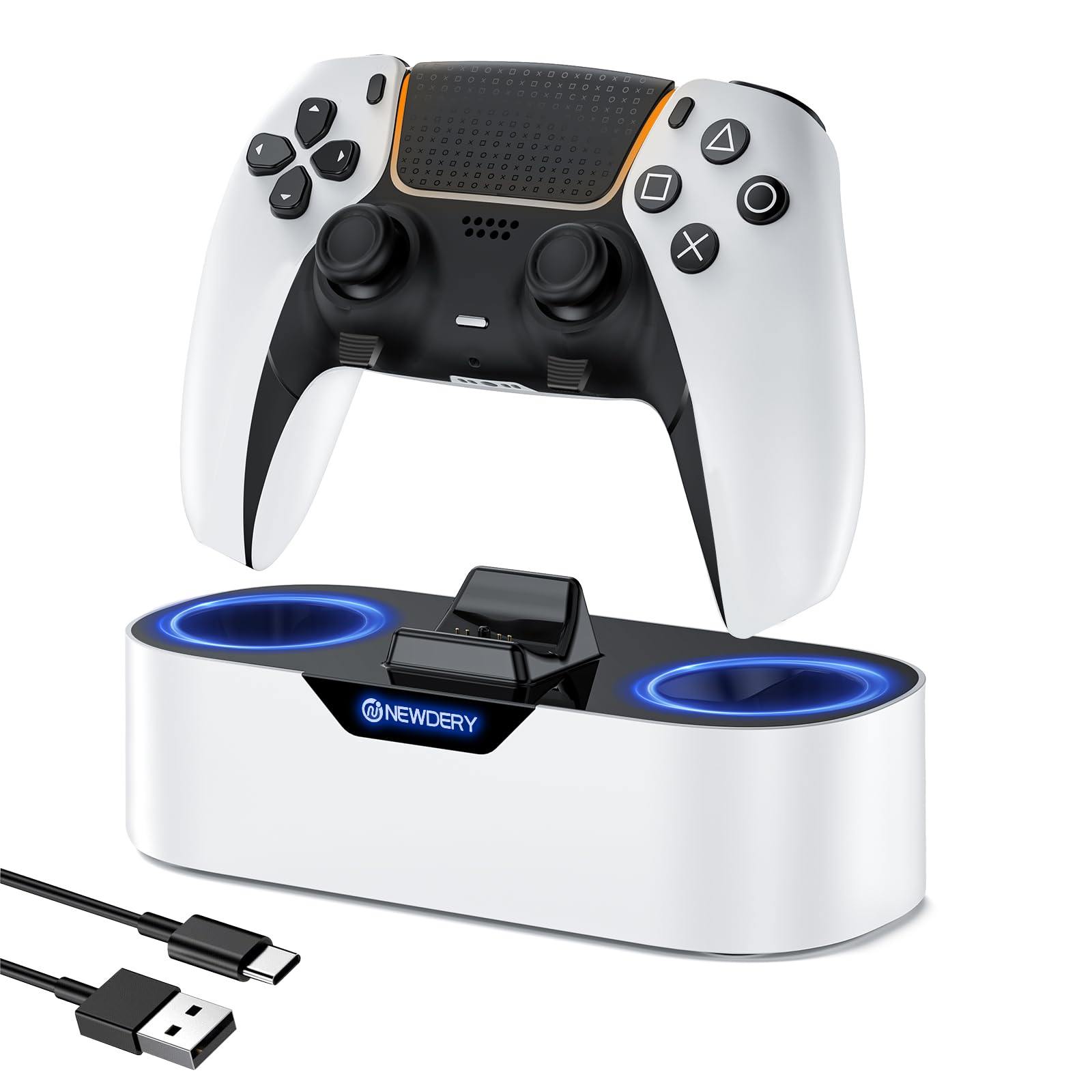 NEWDERY PS5 Controller Ladestation, Schnellladestation für PlayStation 5 Controller, Einzel Controller Ladeständer als Ersatz für PS5 Controller und PS5 Pro Controller