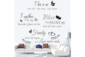 FLENLOW 4 Pieces Home Wall Decor Signs, THIS IS US TOGETHER BLESS THIS HOME AMILY Wall Decor For Living Room Bedroom all Decor Vinyl Wall Stickers for Living Room Bedroom Inspirational Art Wall Decorations for Home Office Teen Dorm