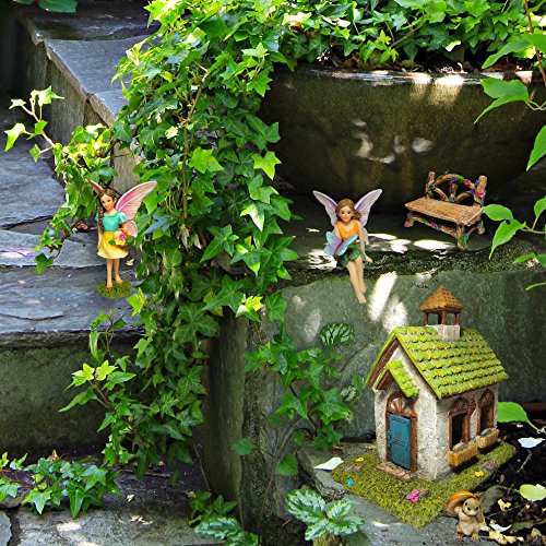 Mood Lab Fairy Garden Fairy House - Miniature Fairy Garden Figurines with Accessories - Set of 5 pcs - Hand Painted Kit for Outdoor or House Decor
