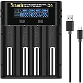 Snado Cargador de batería 18650, cargador inteligente universal con pantalla LCD para baterías recargables de iones de litio 