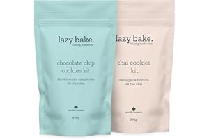 Lazy Bake Gourmet Cookie Mix Combo Pack. Chocolate Chip Cookie Mix and Chai Cookie Mix. Create Soft & Chewy Cookies at Home. 