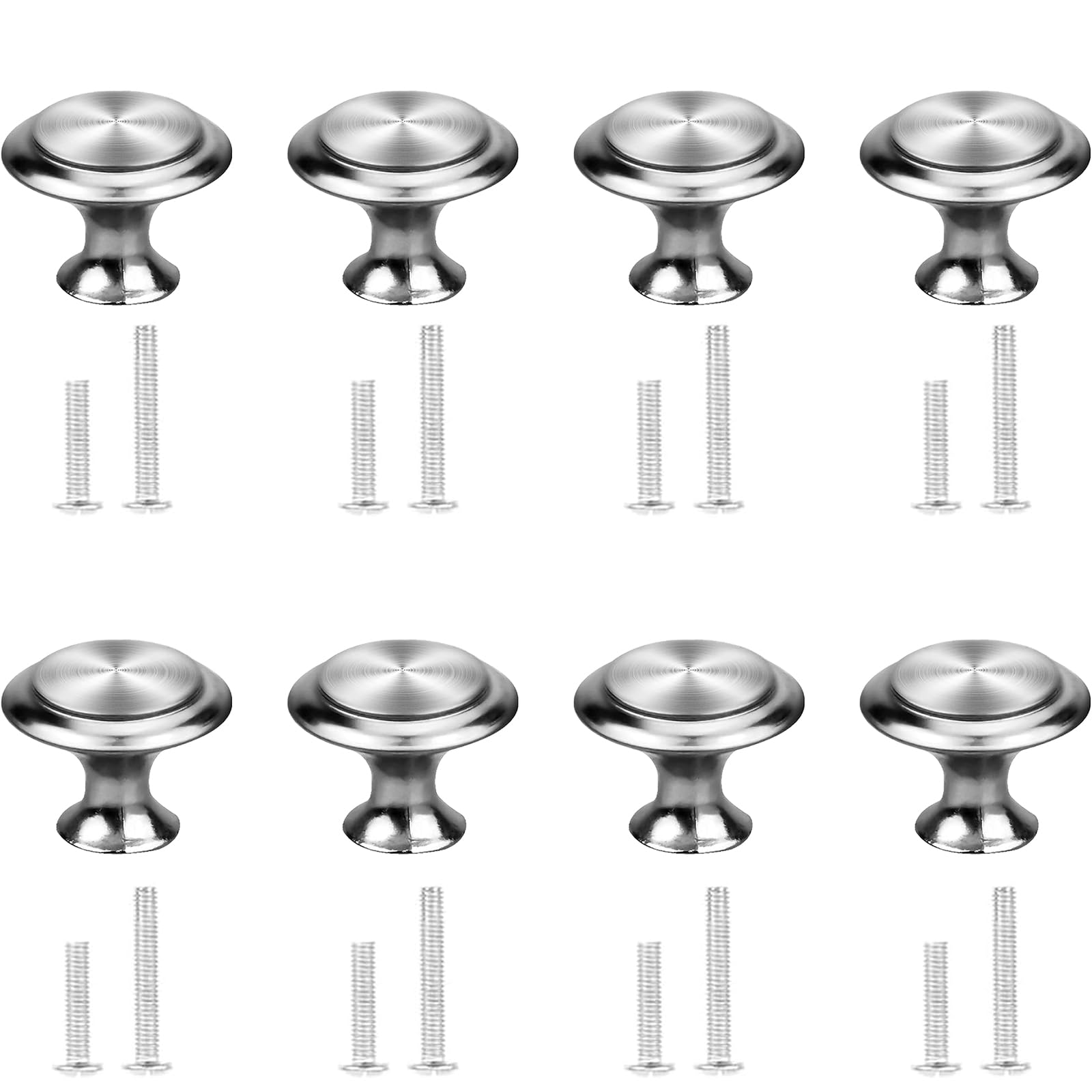 WNXBFO 8 Pcs Silver Round Cabinet Door Knobs, 30mm Cupboard Drawer Handles with Screws, Ideal for Cabinets, Wardrobes, Drawers, Cupboard Wardrobe Pulls Decoration