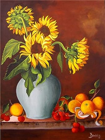 Lovethefamily Sunflower And Fruit Paint By Numbers Kits Diy Digital Painting Coloring On Canvas Oil Painting By Yourself Handmade Frameless 40x50cm Amazon In Home Kitchen