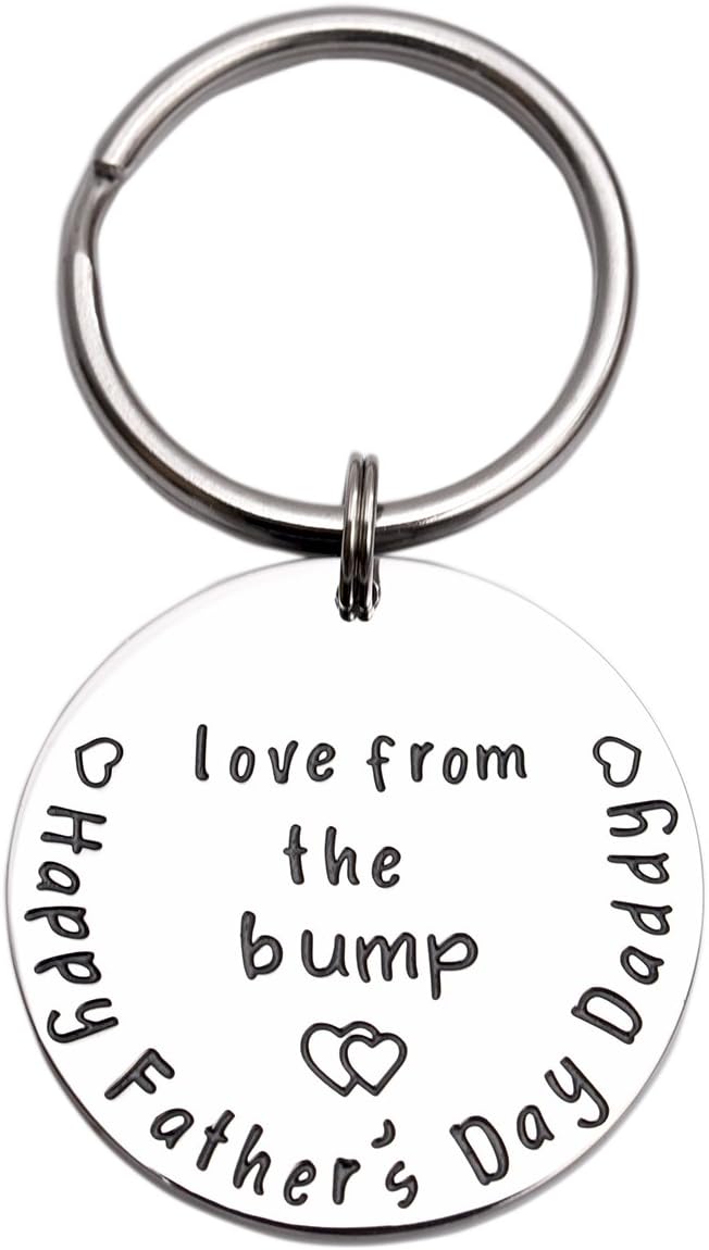 LParkin First Love from The Bump Happy Daddy to Be Gift Keychain Keyring Stainless Steel Father to Be Gifts
