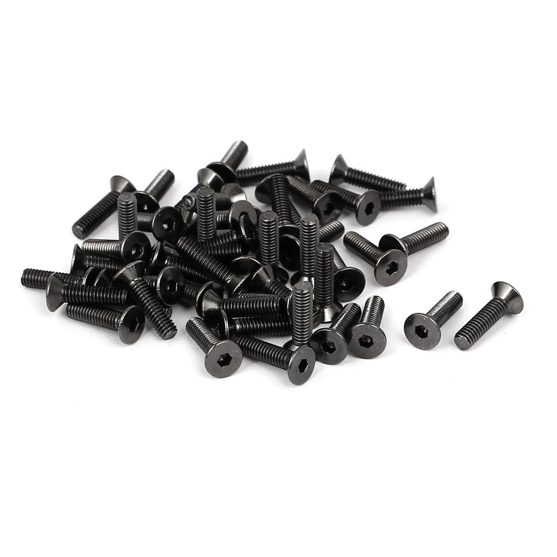 Sourcingmap M2.5x10mm Black Nickle Plated Grade 10.9 Flat Head Hex Socket Cap Screw 50pcs