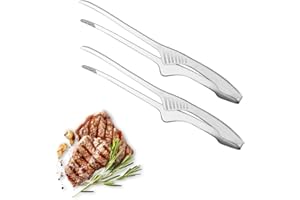 2 Pieces Stainless Steel Grill Tongs for Korean and Japanese BBQ Clean & Convenient Use,Non-Slip Serrated Tips,Ideal for Cook
