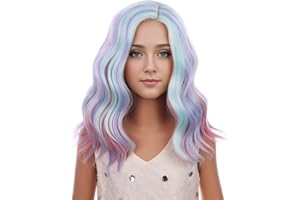 PATTNIUM Kids Rainbow Wig Child Short Wavy Wig Multicolor Colorful Wigs for Girls Synthetic Wigs