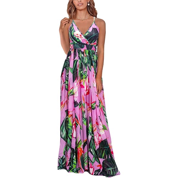 Women Tropical Print Beach Dress Summer Halter Spaghetti Strap Maxi Dress  Sexy Backless V Neck Long Dress (Dark Blue, XL) at Amazon Women's Clothing  store