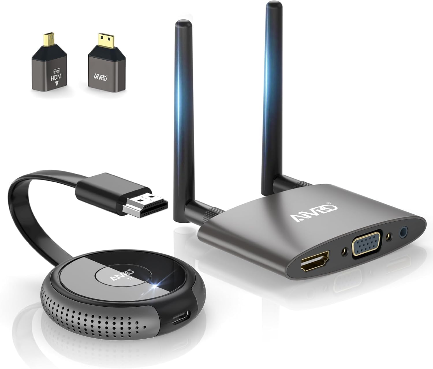 AIMIBO Wireless HDMI Transmitter and Receiver 4K, Plug & Play,165FT/50M, Dual Screens Wireless HDMI & VGA Live Casting Video/Audio for Laptop/TV Box/Camera/Blu-ray/Phone to Monitor/Projector/HDTV