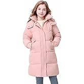 Wiepux Girls Winter Down Coat Warm Long Puffer Jacket with Hood 6-13Years Over-the-Knee Parka Windproof Outerwear