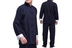 Crysterris Tai Chi Uniform for Men, Chinese Traditional Kung Fu Suit, Martial Arts Cotton Clothing Coat Tops and Pants set