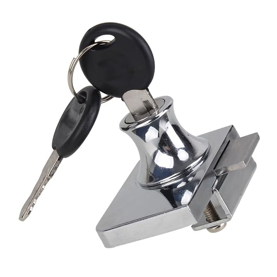 Chrome Plated Steel Showcase Glass Door Lock No Drill With 2 Keys and