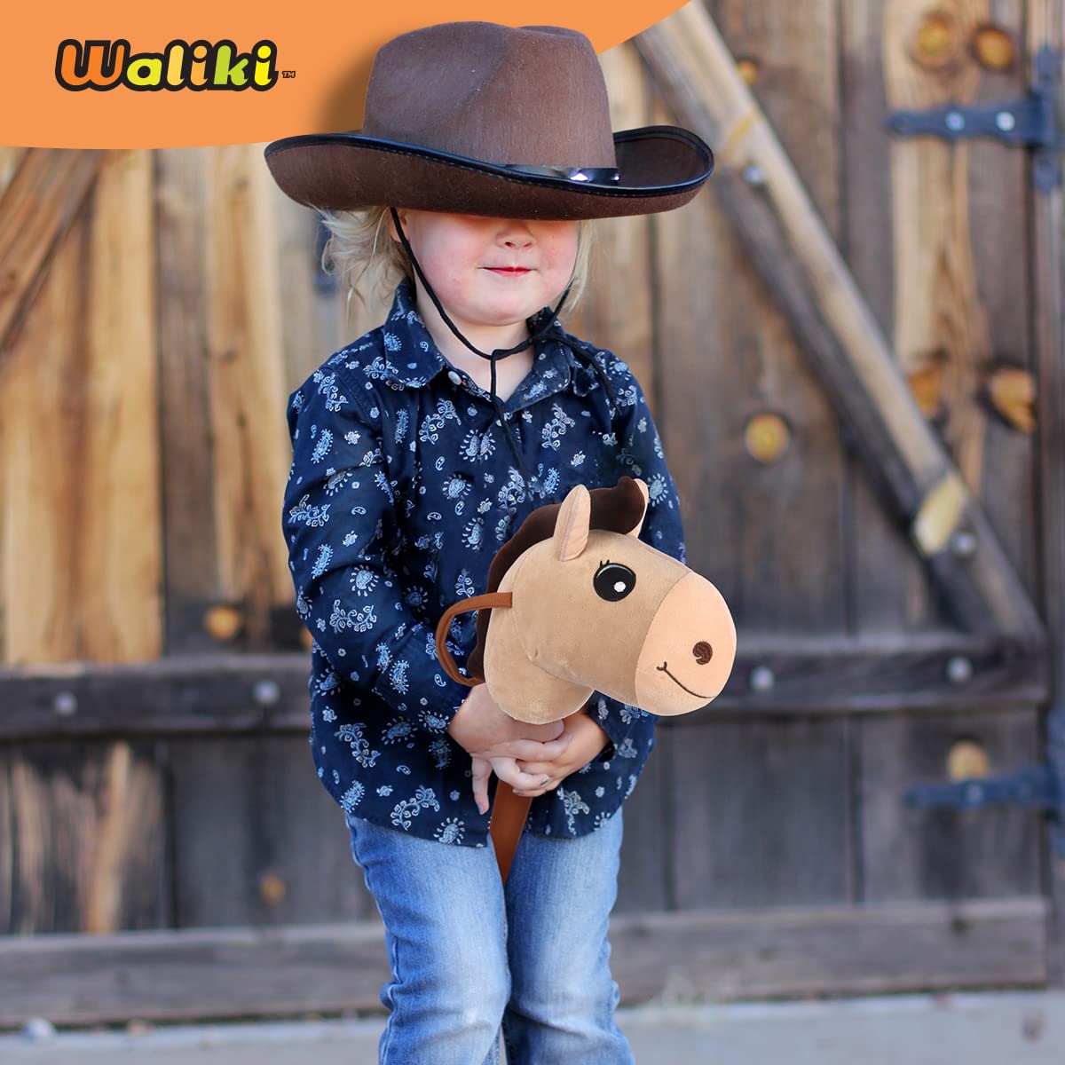 WALIKI Stick Horse Toy for Boys and Girls | Cool Cowboy Ride-On Toy | Fun Birthday Gift for Kids Ages 3 4 5 6 | Active Pretend Play for Toddlers & Preschoolers (Beige)