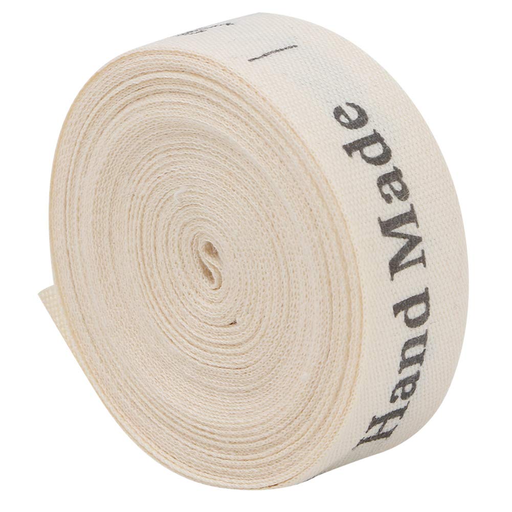 5 Yards Cotton Ribbon, 1.5cm Width Gift Present Package Supply Clothing Label Natural Cotton Hand Made Fonts Ribbon for Craft Gift Wrapping Hair Bow Wedding Deco(Handmade Full English Letters)