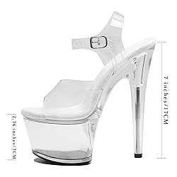WUXIN H&P 7 Inch Clear Ankle-Strap Sexy Women's