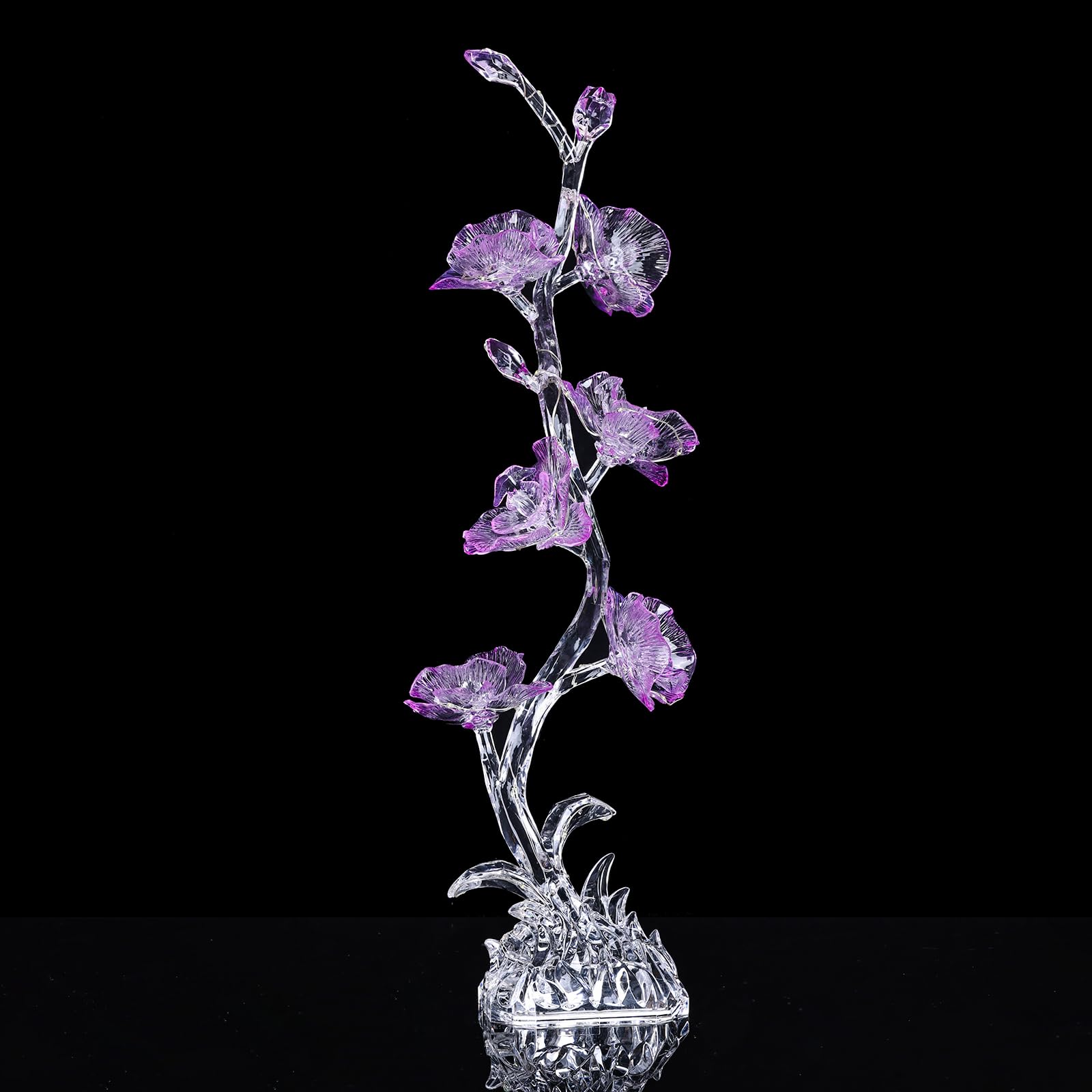 Photo 1 of 19in H Acrylic Flower Figurine with LED Lights - Crystal Glass Finish, Crystal Gifts for Women, Cherry Blossom Tree Decor Light, Clear Purple Flower Statue Decoration for Centerpiece Home Desk