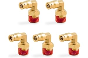 ANRIWT 1/4" 90 Degree Elbow Union Brass DOT Push to Connect Air Line Fittings, 1/4" OD Tube x 3/8" NPT Air Brake Line Quick Fitting Connectors for Truck Trailers or Industry Air System(5PCS)