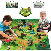 Bdwing Dinosaur Toys Set, Realistic Educational Dinosaur Toy Figure Playset with Activity Play Mat, Including T-Rex, Triceratops, Velociraptor, Gift for Kids 2 3 4 5 Year Olds Boys & Girls